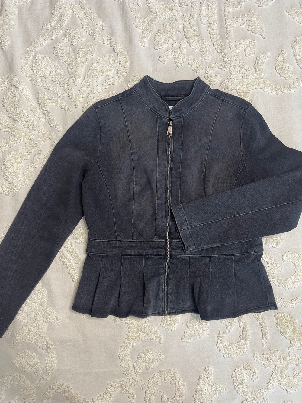 DKNY Black Denim Peplum Zip Jacket